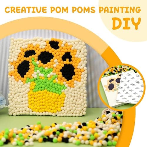 Veroave Pom Pom Painting Art Kit for Adults, Perfect Pompom Painting Kit, Colorful Pom Poms and Supplies Included, Pom Pom Paintings on Paint Canvas(Sunflower) thumbnail 3