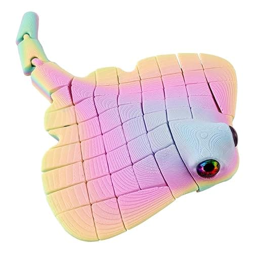 Manta Ray Fidget Toy, 3D Printed Toy Articulated Sea Animal Fidget Toys - Mantaray Multicolor PLA Flexible Fish Sensory Toy for Kids & Adults, 3D Printer Toys for Stress Relief, Desk Decor