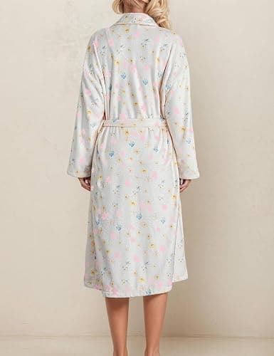 TIKITIDES Cute Fruit Robe for Women Soft Lightweight Fall Winter Bathrobe | Cute fruit berry print,Calf length,100% soft plush fuzzy flannel,Shawl collar,Bath robe with self-tie belt,2 front pockets, thumbnail 4