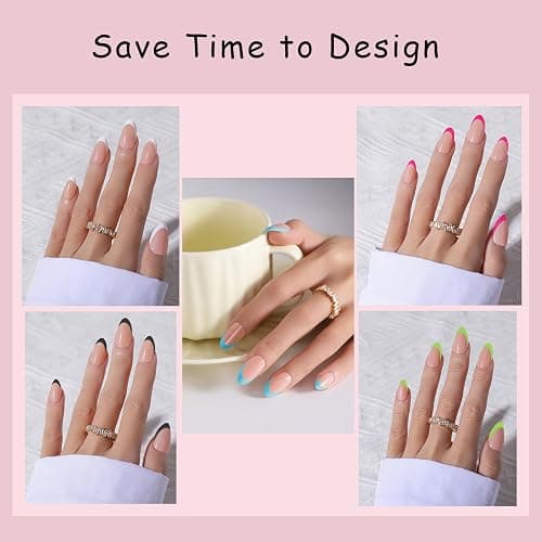 Short Almond French Tip Press on Nails, 150pcs Brighter Soft Press on Nails in 15Sizes, Pre-lasting Acrylic Gel Nail Tips, No Need to File Fake False Nail Tips Extension for Women Girl Nails thumbnail 3