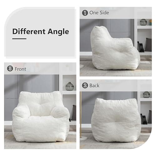 Hison Bean Bag Chairs for Adults and Kid Teddy Fabric Fluffy and Lazy Sofa Filled with Memory Sponge BeanBag Sofa with Armrests for Living Room,Bedroom(White) thumbnail 8