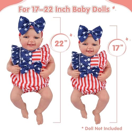 BABESIDE 2 Pcs Reborn Baby Doll Clothes Set for 17-22 Inch Babydolls, Baby Doll Accessories with Headband for Realistic Dolls Clothing, Stars and Stripes thumbnail 4