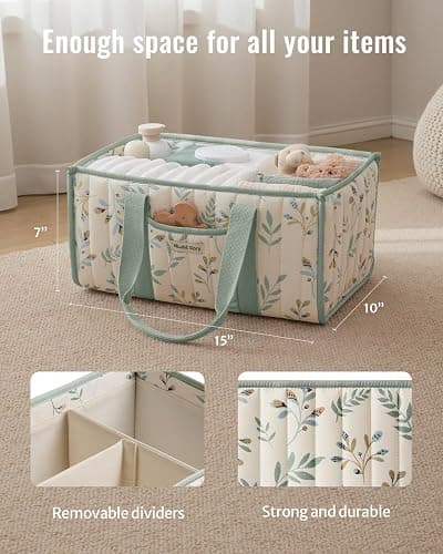 Blissful Diary Leaf Diaper Caddy Organizer, Stylish Nursery Storage Basket, Gift for Baby Shower, Newborn Essentials, Sage Leaf thumbnail 4