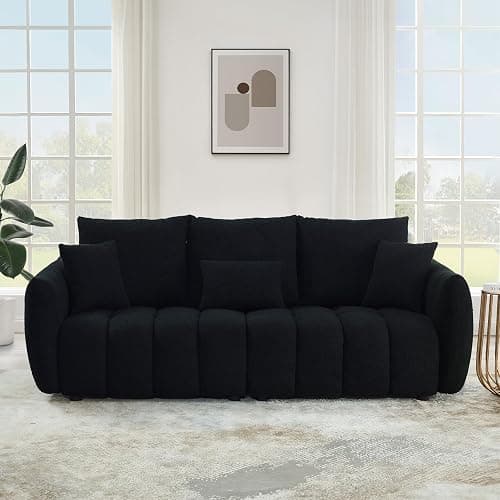 Antetek 78" Modern Sofa Couch, Comfy Deep Seat Teddy Cloud Sofa, Upholstered 3-Seater Boucle Couch, Oversized Loveseat for Living Room, Bedroom, Office, Apartment, Black thumbnail 3