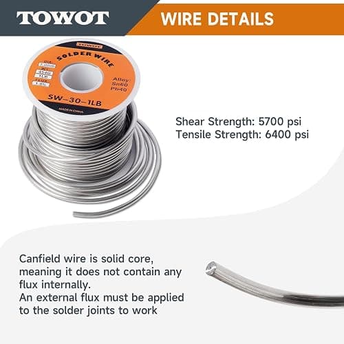 TOWOT 60/40 Solder for Stained Glass, 1 lb Spool, 3mm Dia, No Flux Solder Wire Stained Glass Supplies thumbnail 5