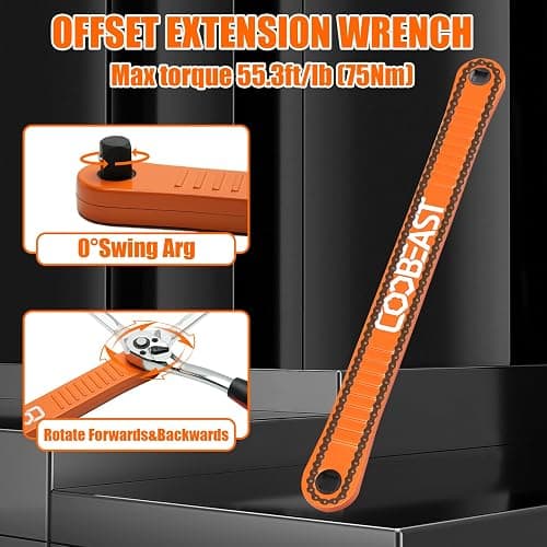 coobeast 3/8 inch offset extension wrench Impact Ready Socket Wrench Extender Tool with Versatile 1/4", 3/8", and 1/2" Square Drive Adapters, Universal Extensions Wrench for Small Place thumbnail 5