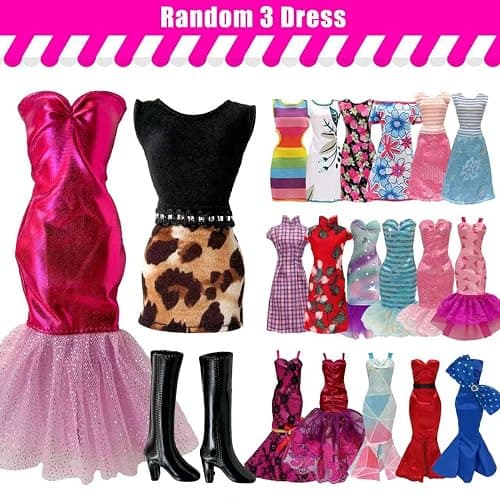 30 Pieces Doll Clothes and Accessories for 11.5 Inch Girl Dolls Including Random 5 Tops, 5 Pants, Random 3 Dresses, Random 3 Fashionable Dresses, Random 2 Swimwear, 6 Pairs of Shoes, 1 Bag, 5 Hangers thumbnail 4