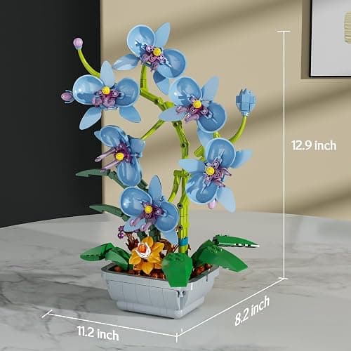 itshWOee Blue Orchid Flowers Bouquet Building Set, Botanical Collection Artificial Plant for Home Décor, Ideal Gifts for Mother's Day, Anniversary, Birthday thumbnail 3