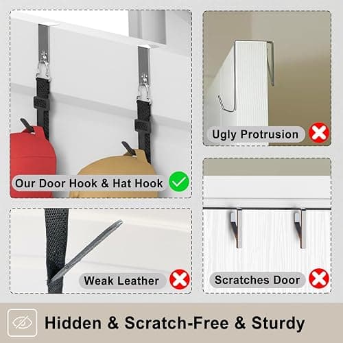 ETOWIFA Hat Rack for Door, Hat Holder over the Door Hats Organizer for Baseball Caps, Hat Hanger for Closet, 12 Hooks Cap Organizer on Wall for Storage & Display - 2 Pack thumbnail 3