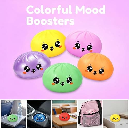 Dumpling Squishy Mystery Box,Dumplings Style Stress Balls for Adults and Kids, Cute Steamer Basket Design with Squeezable Ball Stress Relief Fidget Toys (4 PCS) thumbnail 7