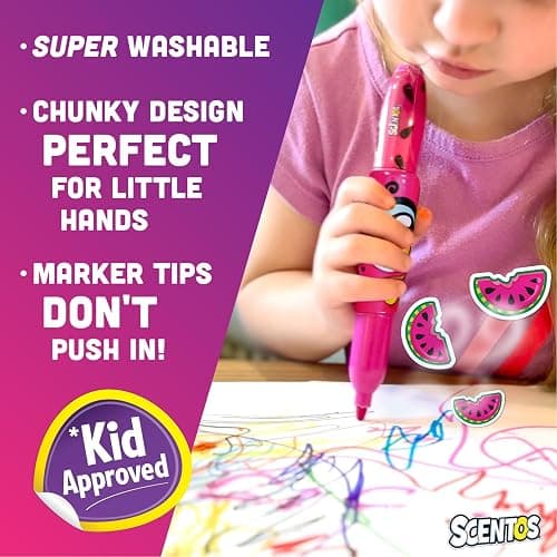 Scentos Jumbo Scented Markers for Kids, 8 Pack Fruit Scented Washable Markers, Non Toxic Chunky Design for Little Hands, Vibrant Colors, Super Washable Ink thumbnail 3