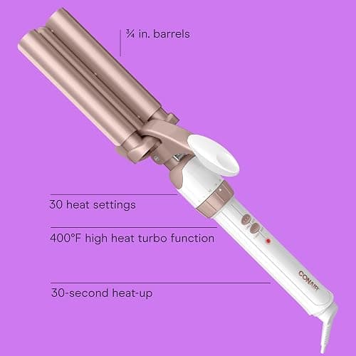 Conair Double Ceramic 3 Barrel Curling Iron, Triple Barrel Waver Hair Tool Creates Deep, Continuous Waves, Hair Curler for All Hair Lengths, White/Rose Gold thumbnail 2