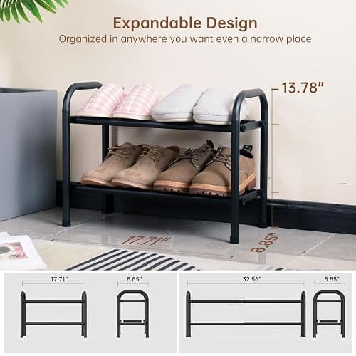 Gonfoam Shoe Rack for Closet, Expandable Shoe Organizer Storage Shelf, Adjustable Metal Free Standing Small Closet Shoe Rack for Entryway, Doorway (2-Tier Black) thumbnail 4
