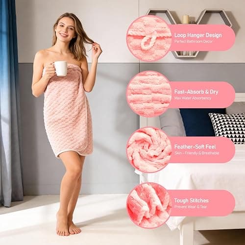 Microfiber Bath Towels, Extra Large Towels Set, Pink, 4-Pack, 27.5" x 55" | Super Absorbent, Quick Dry, Soft Plush, Lightweight Luxury Towel Set for Bathroom, Spa, Gym, Travel thumbnail 5