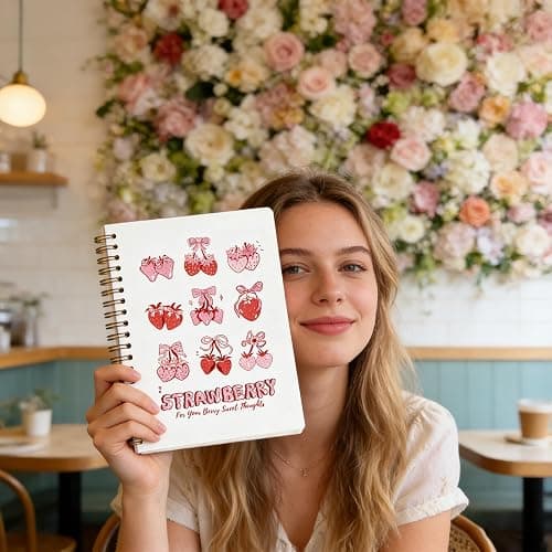 JDGHGB Strawberry Notebook,Cute Spiral Journal Pink Bow Strawberry Notebook Pink Office and School Supplies Preppy Gift for Students Women, 8.3 x 6 Inches thumbnail 6