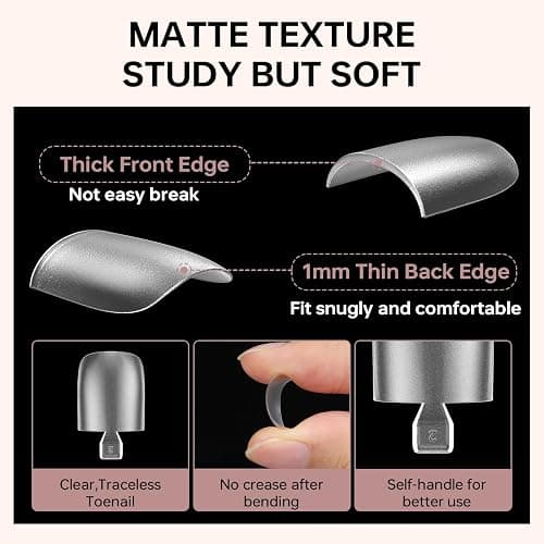 ASONRL 300 Pcs Gel X Toe Nail Tips, 15 Sizes Extra Wide Large Toenail Tips Full Cover, Matte Clear No-file Needed, DIY Artificial Nails for Toes, Square Shape False Toenails Tips thumbnail 4