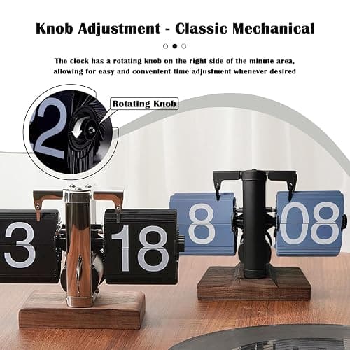 VBESTLIFE Retro Digital Flip Down Clock, Battery Powered Internal Gear Operated Clock, Classic Mechanical, Black Walnut Base, for Home & Office Decor(Black) thumbnail 3