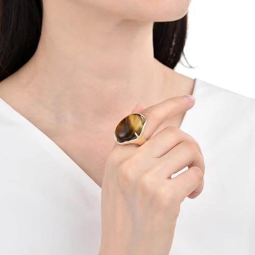 xinpeng Natural Stone Adjustable Finger Rings Semi Precious Oval Shaped Gemstone Jewelry For Women Anniversary Birthday Wedding Gift thumbnail 4