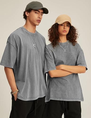 Flygo 3 Pack Men Oversized T Shirts Acid Washed Unisex Tee Loose Fit Short Sleeve Casual Streetwear Baggy Basic Tops thumbnail 3
