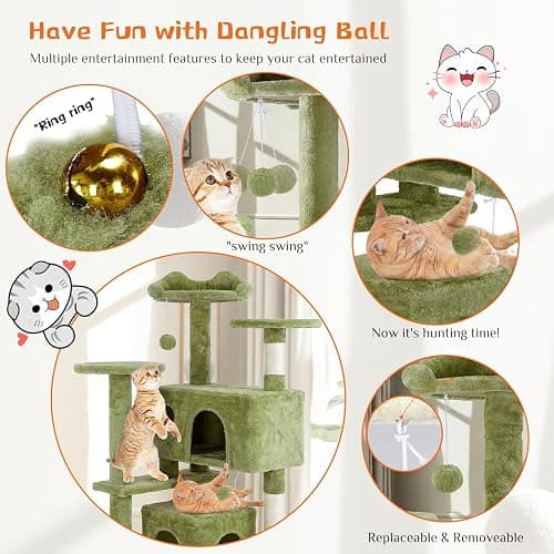 Sweetcrispy 54 Inch Cat Tree Tower, Multi-Level with Cat Scratching Post, Indoor Cat Condo with Climbing Ladder, Plush Toy, Play House for Cat, Green thumbnail 4