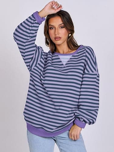 ANRABESS Women Striped Sweatshirts Oversized Crewneck Long Sleeve Shirts Y2K Pullover Top 2025 Fall Outfits Fashion Clothes thumbnail 4