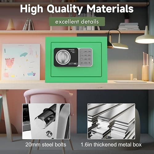 PATRON small safe box with key，mini safe for money，small coin safes for home with code，little jewelry lock box for kids，Wall or Cabinet Safe for personal items，0.236 Cubic Feet Green thumbnail 6