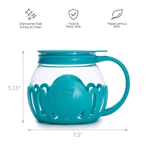 Ecolution Patented Micro-Pop Microwave Popcorn Popper with Temperature Safe Glass, 3-in-1 Lid Measures Kernels and Melts Butter, Made Without BPA, Dishwasher Safe, 1.5-Quart, Teal thumbnail 6