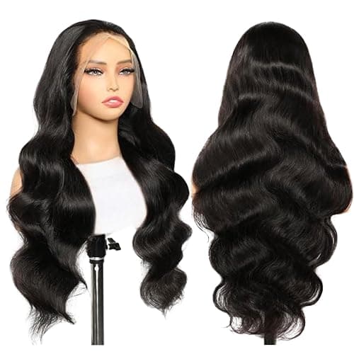13x6 Lace Front Wigs Human Hair Body Wave HD Lace Wig 220% Density 28 Inch | Brazilian Virgin Hair Pre Plucked with Baby Hair HD Transparent Lace Frontal Human Hair Wigs for Black Women Natural Black thumbnail 3