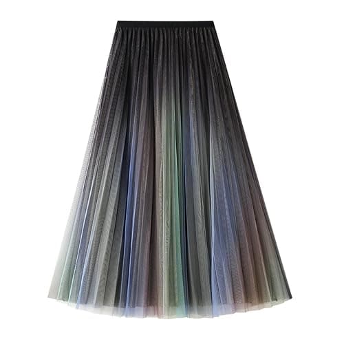 Dirholl Women's A-Line Fairy Patterned Elastic Waist Ruffle Tulle Layered Midi Skirt - Image 1