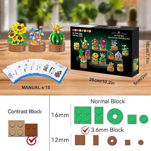 HOGOKIDS 15 Pack Flowers Succulents Mini Building Set for Adults Kids - 1314PCS Flower Plant Botanical Collection 3.6MM Bricks Toys, Christmas Home Office Décor Gifts for Women Boys Girls Age 6+ thumbnail 3
