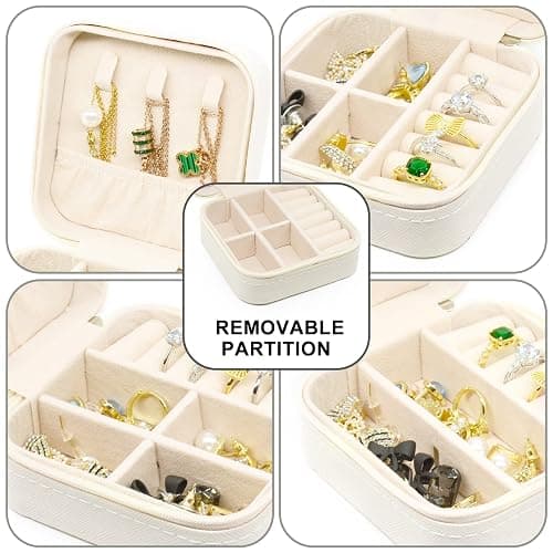 KEINE MARKE Small Jewelry Box, Travel Portable Jewelry Case for Ring, Pendant, Earring, Necklace, Bracelet Organizer Storage Holder Boxes (White*2) thumbnail 6