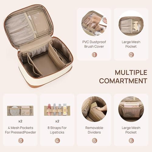 Telena Large Makeup Bag, Travel Toiletry Bag for Women, Vegan Leather Makeup Organizer Case Cosmetic Bag for Travel Essentials thumbnail 3