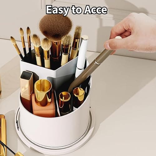 Concealed Toothbrush Holder - 360° Rotating Toothbrush Holders with Cover, Tooth Brush Toothpaste Holder Bathroom Counter Stand Sink Organizer Caddy for Vanity Makeup Brushes Holder (White) thumbnail 6