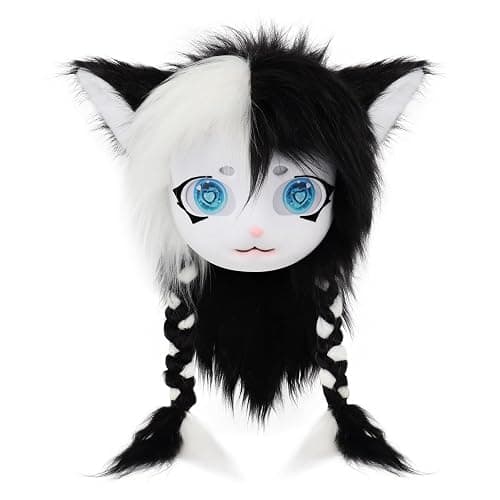 hbbhml Animal Cat Head Mask Fursuit Cute Plush Anime Masks for Halloween Masquerade Cosplay Costume Accessory - Image 1