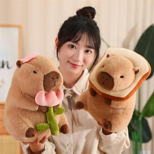 Karoeiwa Capybara Plush with Wearable Toast Headgear 11 inch Cute Bread Capibara Stuffed Animal Ultra Soft Plushies Toys Kawaii Gifts for Kids Brown thumbnail 6