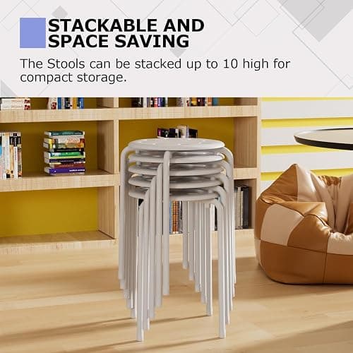 VECELO 6-Piece Stacking Stools, 17.7 Inch Standard Height, Portable Stackable Colorful Decoration Stools for School Classroom and Office Use, White - White thumbnail 6