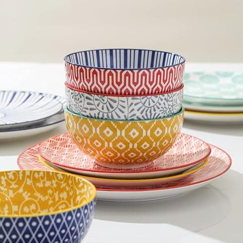 Selamica Ceramic Dinnerware Sets for 6, 18 Pieces Plates and Bowls Set, Scratch Resistant Dishes Set, Dishwasher&Microwave Safe, Assorted Colors thumbnail 4