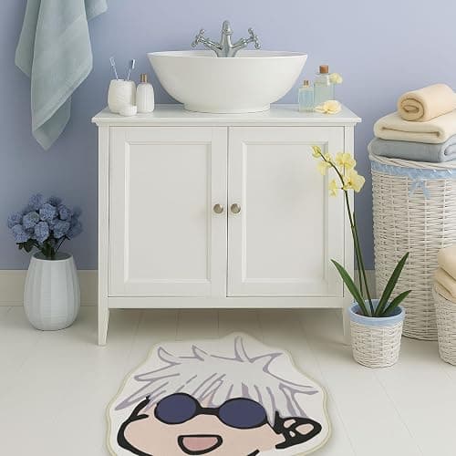 Allenjoy 31" x 25.3" Cool Hero Face Bathroom Rugs Spiky White Hair Mat Bathmat Rug Non Slip Washable thumbnail 4