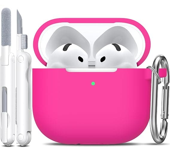R-fun for AirPods 4 Case Silicone Cover, Rose Pink | Compatible with Apple AirPods 4th Generation with Keychain & Cleaner Kit, Wireless Charging Compatible - Image 1