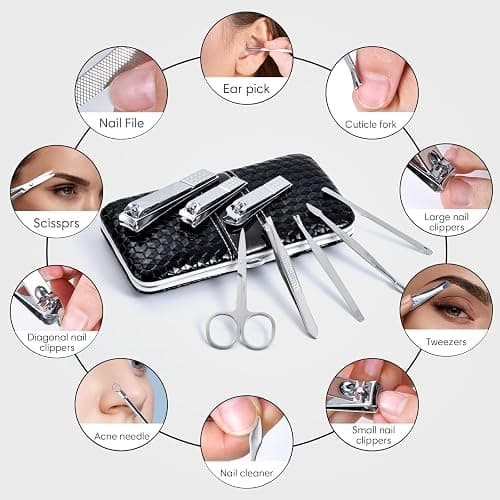 Nail Clippers Set Fingernail and Toenail Clipper Cutters Men's Accessories,Manicure Pedicure Kit Professional Grooming Kits,Nail Care Tools with Travel Case Gifts for Men Women thumbnail 6