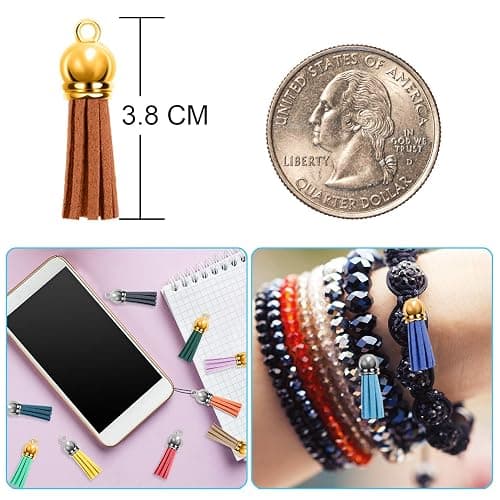 Duufin 240 Pieces Keychain Tassels Bulk Leather Tassel Pendants Colorful Tassel for Keychain, Craft and DIY Projects, 60 Colors (Gold and Silver Cap) thumbnail 4