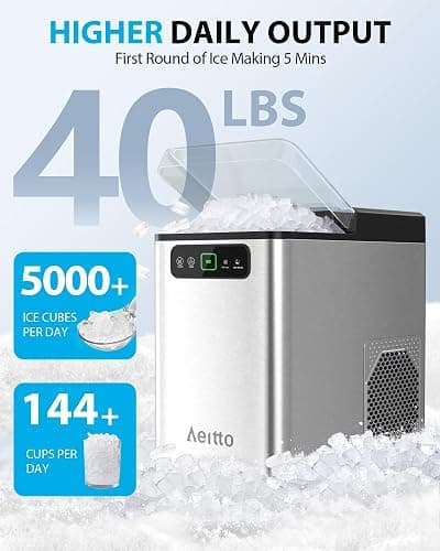 Aeitto Nugget Ice Maker Countertop, Pellet Ice Machine Soft Chewable Ice 40lbs/Day, One-Click Operation, Auto Self-Cleaning Crushed Ice Makers Stainless with Scoop for Home/Kitchen/Office (Silver) thumbnail 3