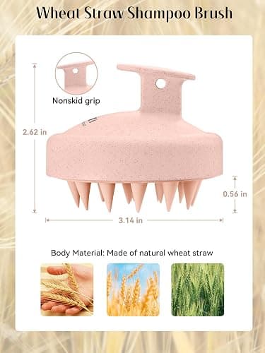 HEETA Scalp Massager Hair Growth, Silicone Scalp Scrubber Shampoo Brush for Exfoliation, Dandruff Removal & Head Massage Stress Relax, Wet & Dry Use for Thick, Thin Hair Care, Wheat Straw Light Pink thumbnail 2