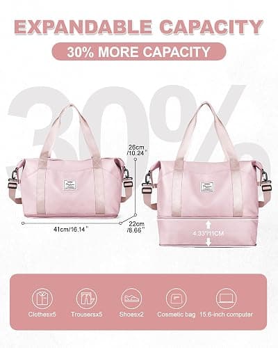 Travel Duffel Bag, Sports Tote Gym Bag, Shoulder Weekender Overnight Bag for Women thumbnail 2