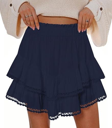 Flowy Shorts for Women Summer Casual Lace Skorts Boho High Waist Tiered Ruffle Mini Skirts - Image 1