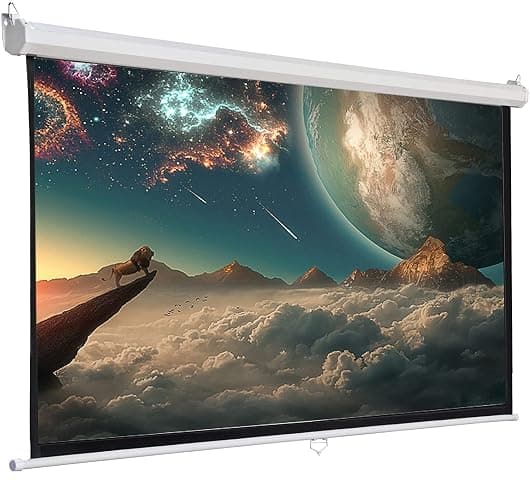 INMOZATA Pull Down Projector Screen White, 72in Wall & Ceiling Mounted HD Projection Screen with 4:3 Ratio Matte White Screen for Home School Cinema Theater Outdoor Indoor Public Display (140x105cm) - Image 1