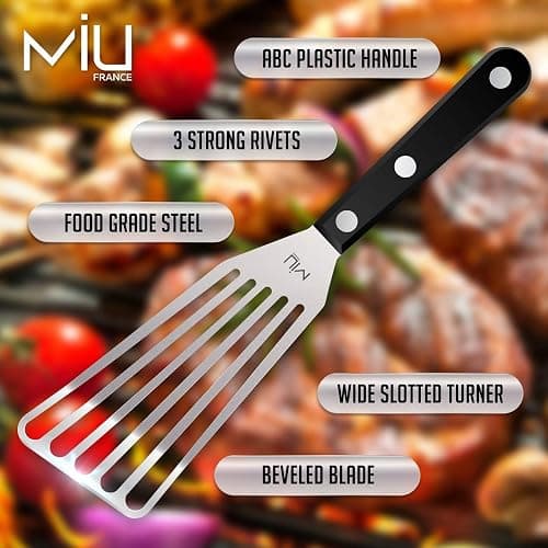 MIU Fish Spatula, Set of 2, Bundle, Size 11 and 13 inch, Stainless Steel, Flexible, Polished Metal, Plastic Handle, Slotted Turner, Corrosion Resistant, Dishwaser Safe thumbnail 6