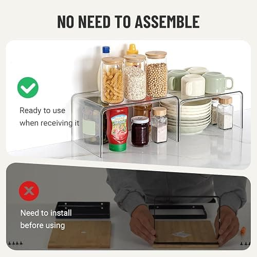 Clear Cabinet Organizer, Shelf Organizer Set of 2 for Kitchen Pantry Organizers and Storage, Display Cabinet Shelf Room Decor Countertop Desk Shelves, Patented Spice Organization for Cabinet thumbnail 3