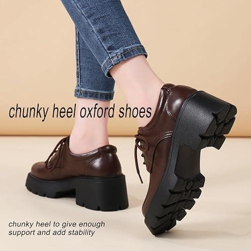 Oxford Shoes for Women Womens Platform Oxford Shoes Chunky Oxfords Heel | Comfortable Classic Lace Up Leather Lightweight Work Dress Business Casual Uniform Interview Walking Women's Slip-Ons thumbnail 4