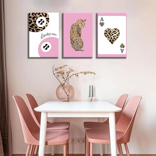 3Pcs Framed Leopard Wall Art Cheetah Canvas Prints Lucky 8 Ball Wall Decor Fashion Leopard Poster Aesthetic Pictures Trendy Cheetah Painting Preppy Artwork for Corridor Living Room Bedroom 12x16in thumbnail 3
